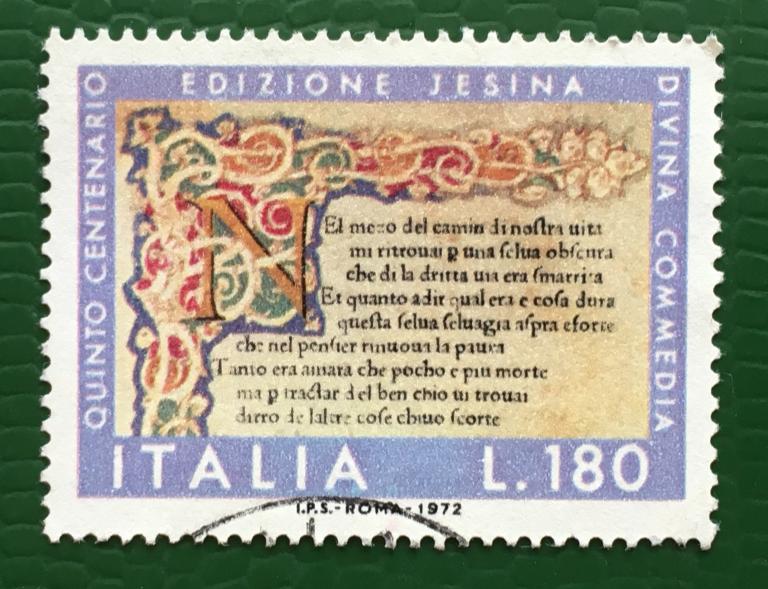 Марка. 500-летие «Божественной комедии» Данте.  Италия. 1972 г.