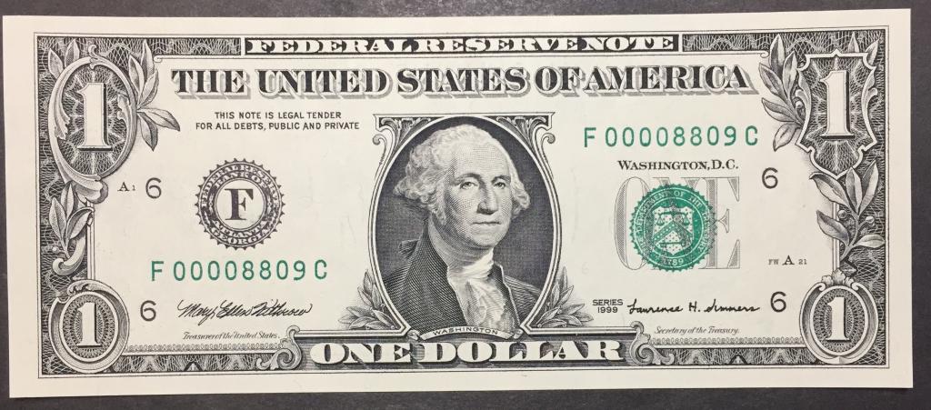 1 доллар 1999 год F 00008809 C США пресс низкий номер