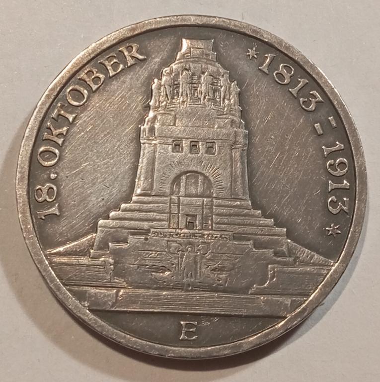 3 марки 1913 год саксония  серебро