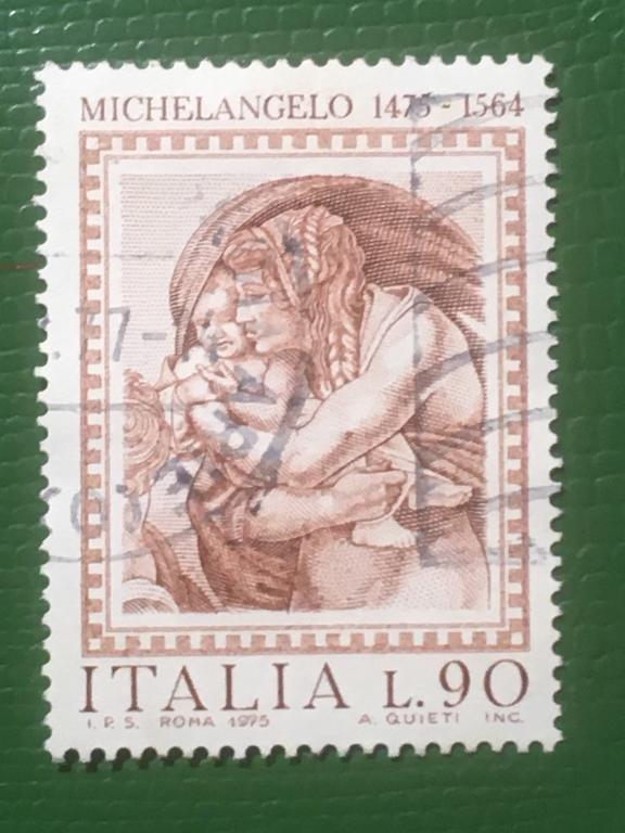 Марка. 500-летие со дня рождения Микеланджело.  Италия. 1975 г.
