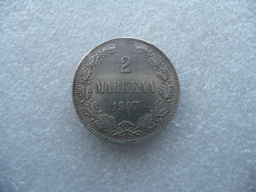 Русская Финляндия : 2 марки 1907г.(L) - Оригинал. Серебро. Отличное коллекционное состояние.
