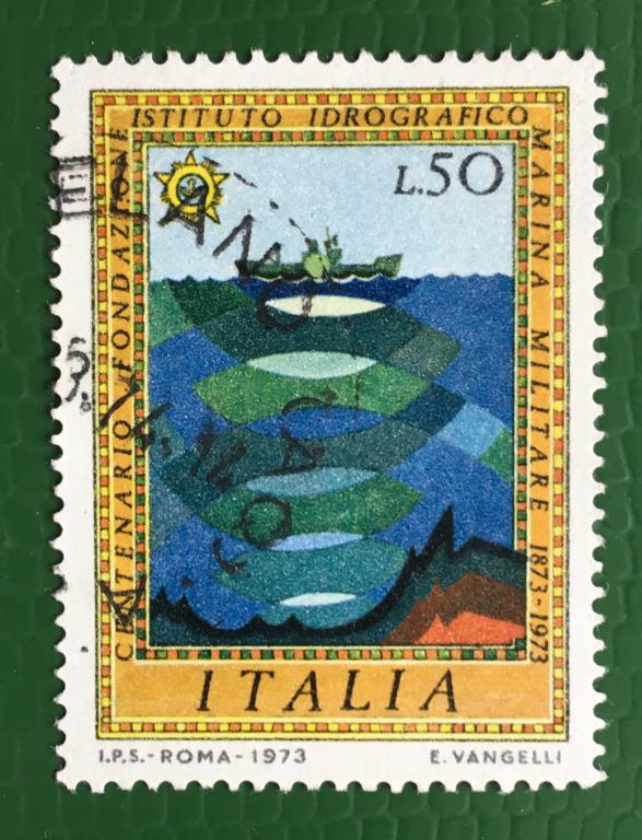 Марка. 100-летие Военно-морского гидрографического института.  Италия. 1973 г.