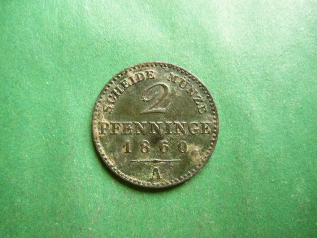 Германия 2 пфеннига 1860 г. А Пруссия, Вильгельм I.