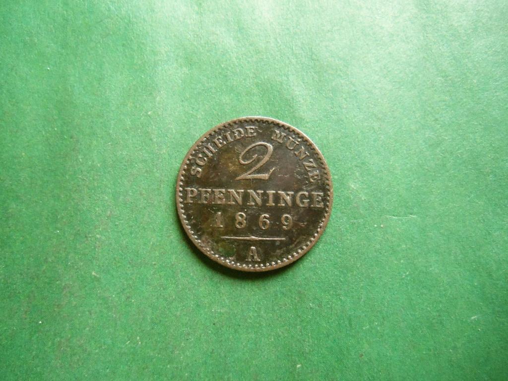 Германия 2 пфеннига 1869 г. А Пруссия, Вильгельм I.