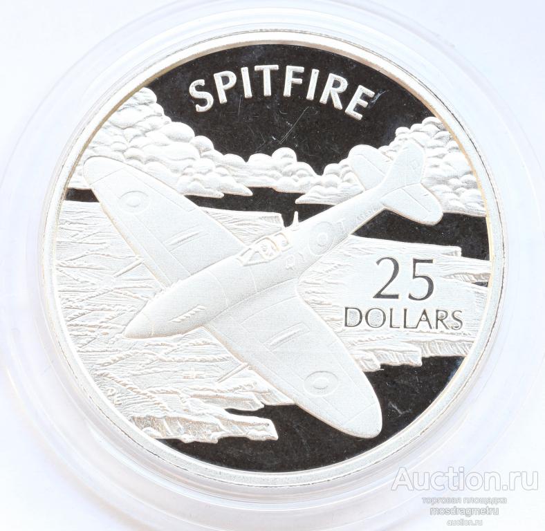 Самолет авиация Supermarine Spitfire Спитфайр 2003 год Соломоновы серебро 999 пробы 25$ унция