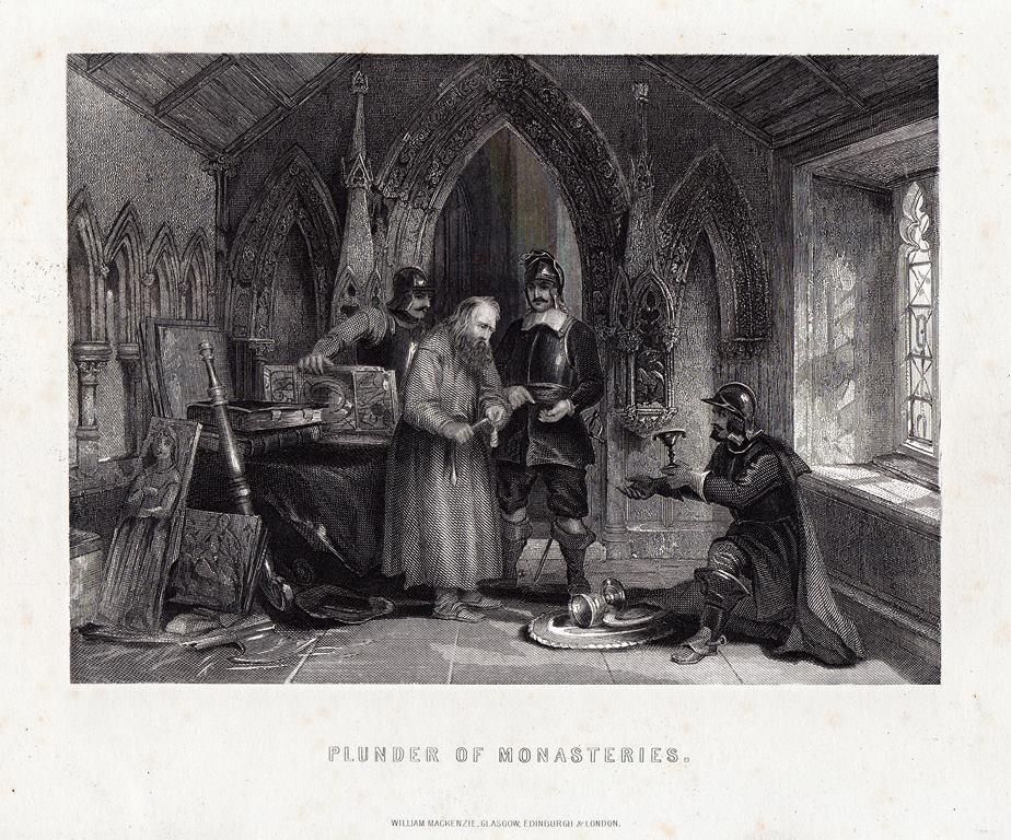 гравюра Англия Разграбление Монастырей Монах 1852 г..ориг.