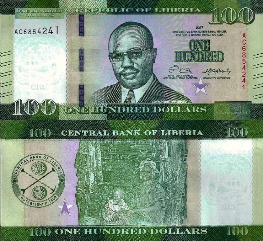 Либерия 100 долларов 2017 год. UNC