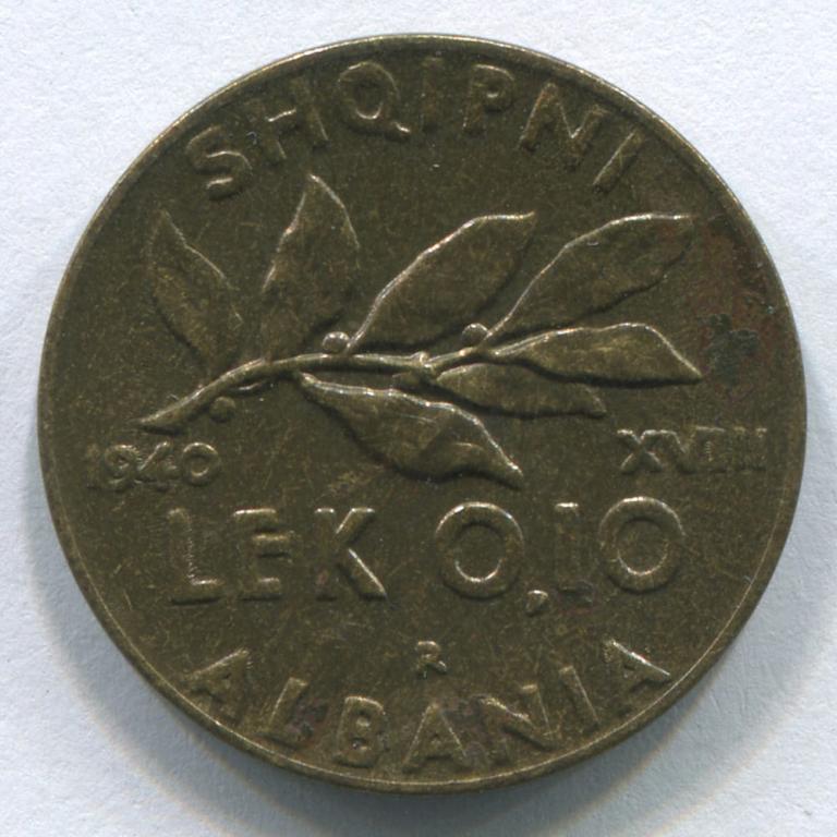 АЛБАНИЯ 0,10 ЛЕКА 1940 VF