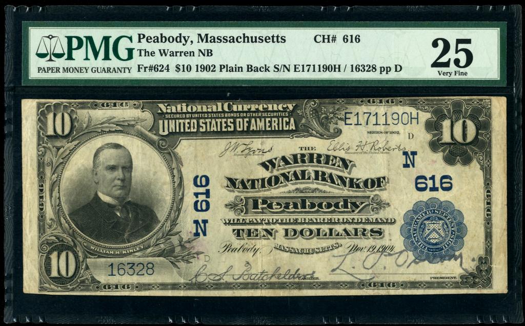 США. Национальный банк Уоррена в Пибоди, Массачусетс. 10 долларов 1902 г.
