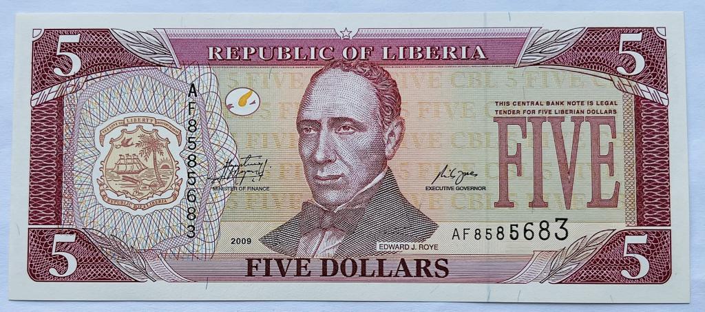 ЛИБЕРИЯ 5 ДОЛЛАРОВ 2009 ГОД UNC