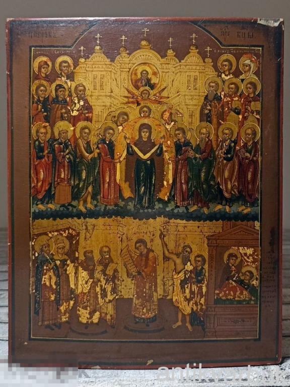 Икона старинная Покров Пресвятой Богородицы