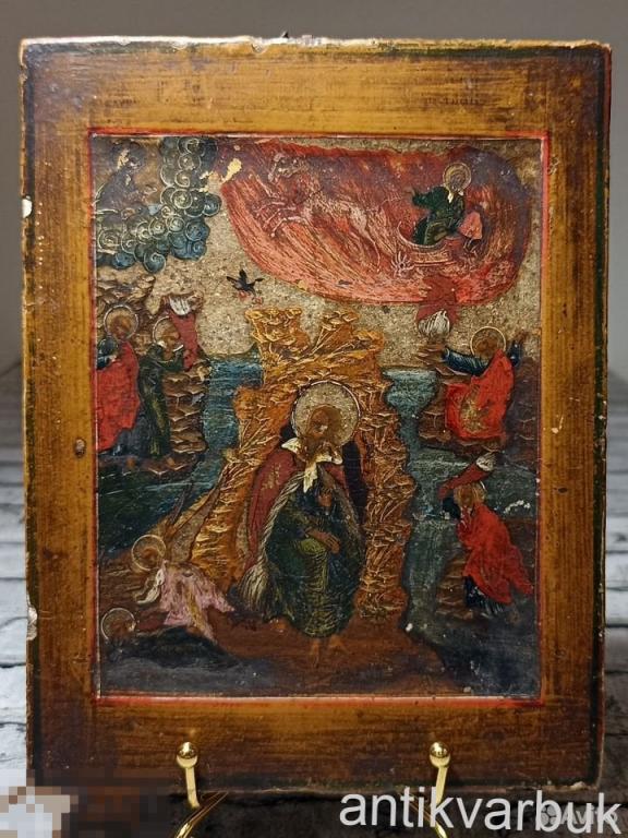 Икона Старинная Огненное Восхождение Илии Пророка