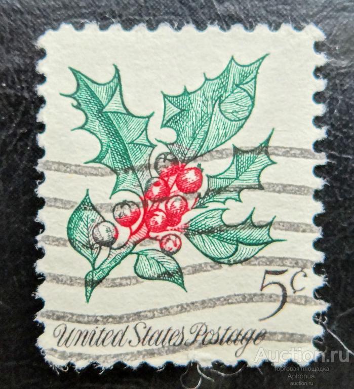 Марка гашение Падуб остролистный США 1964