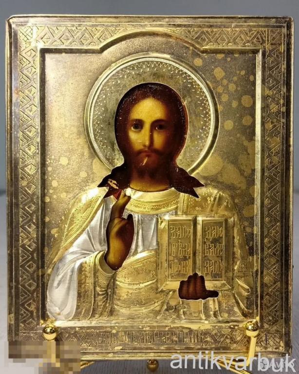 Старинная Икона Спас Серебро 84 проба 