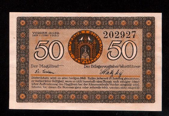 Германия. Нотгельд, Verden 50 пфеннигов 1920 г.