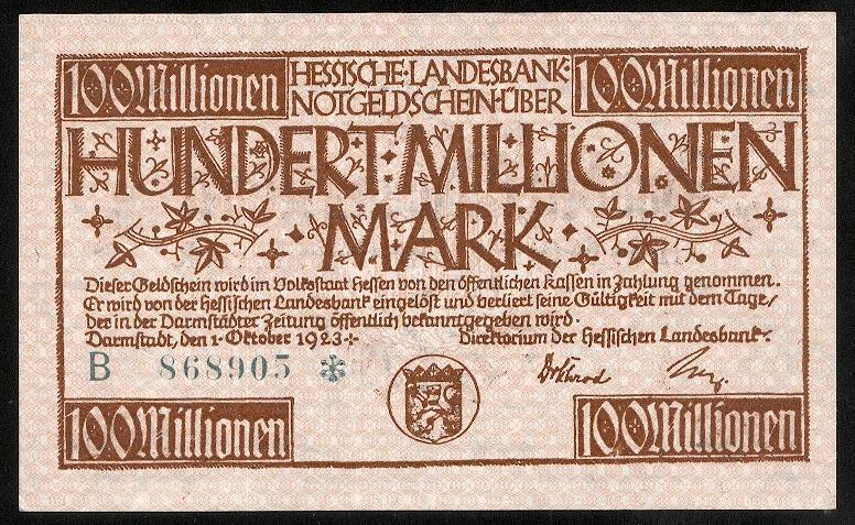 Германия.Нотгельд, Darmstadt 100 000 000марок 1923 г.