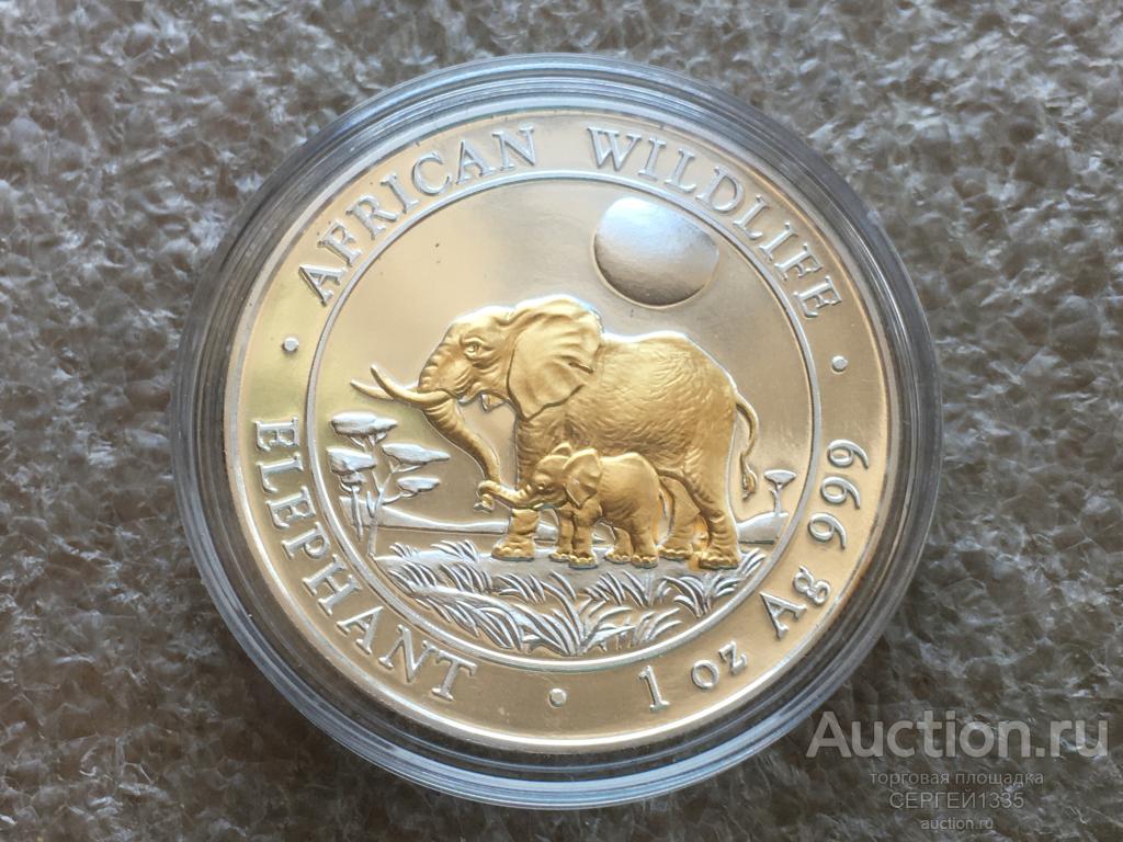 Сомали 100 шиллингов 2011 Африканский слон Африканская дикая природа ПОЗОЛОТА СЕРЕБРО