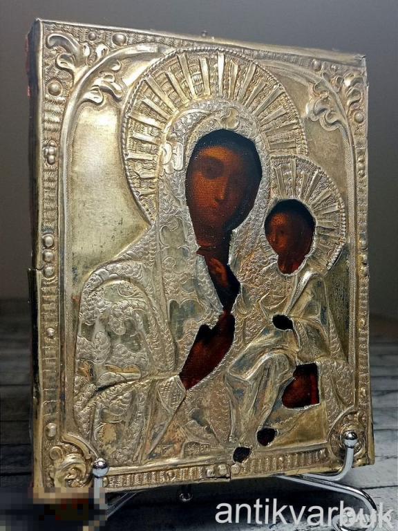Старинная икона Смоленская Богородица в Серебре 84