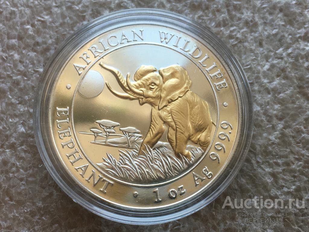 Сомали 100 шиллингов 2016 Африканский слон Африканская дикая природа ПОЗОЛОТА СЕРЕБРО