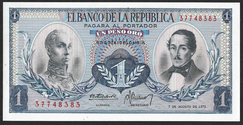 Колумбия. 1 песо. 1973г. UNC. ПРЕСС. В1-3410