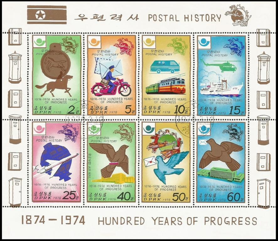 Корея Северная - 1978г. - История почты. 100-летие Всемирного почтового союза
