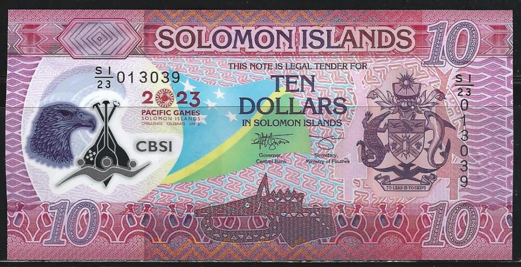 Соломоновы о-ва. 10 долларов. 2023. Полимер. UNC. Пресс. В1-2377