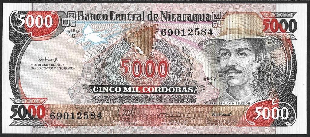 Никарагуа. 5000 кордоба. 1988г. Редкая. UNC. ПРЕСС. В1-3526