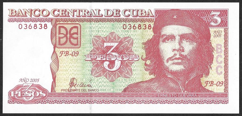 Куба. 3 песо. 2005 г. Эрнесто Че Гевара. UNC. Пресс. В1-3123