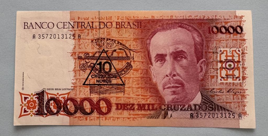 Бразилия. 10000 крузадо. 10 крузадо ново. 1989-1990. UNC.