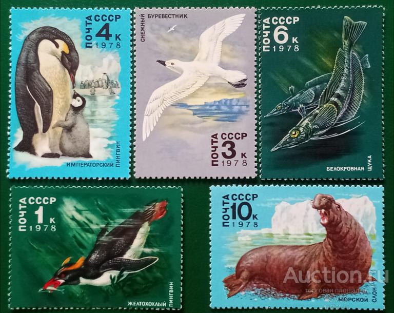 СССР 1978 г. Фауна Антарктиды. Сол. № 4846 - 4850**.