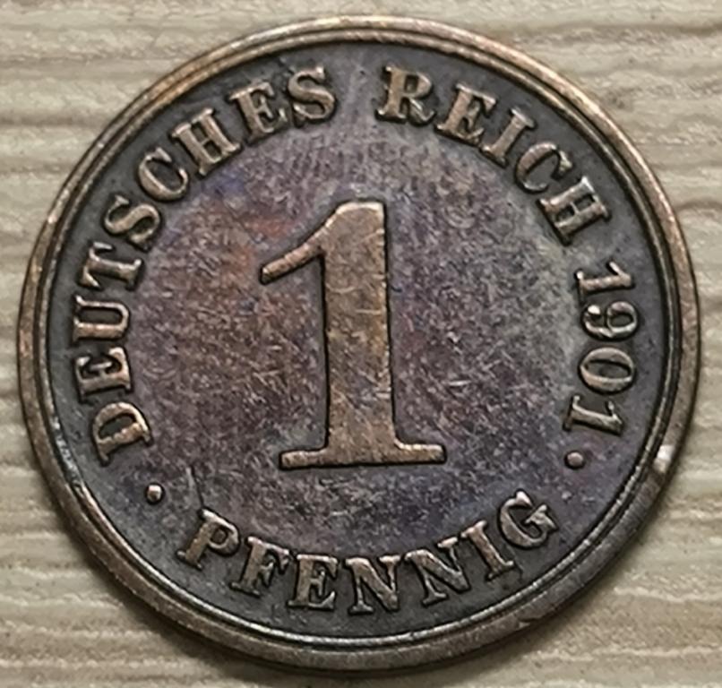 Германия 1 пфенниг  1901 г. Е(E). ОРИГИНАЛ! VF+