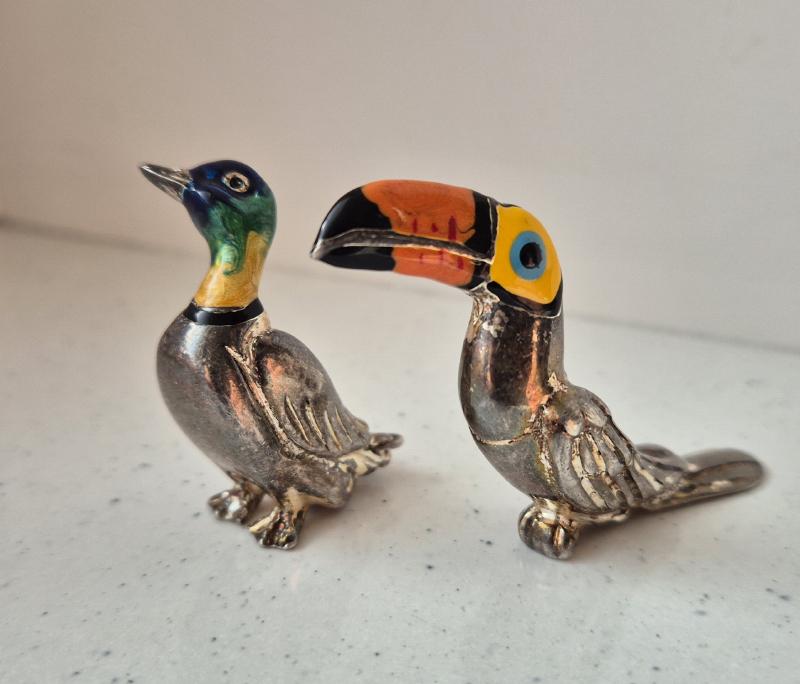 СЕРЕБРЯНЫЙ ЯРКИЙ ТУКАН И УТКА, ЭМАЛЬ