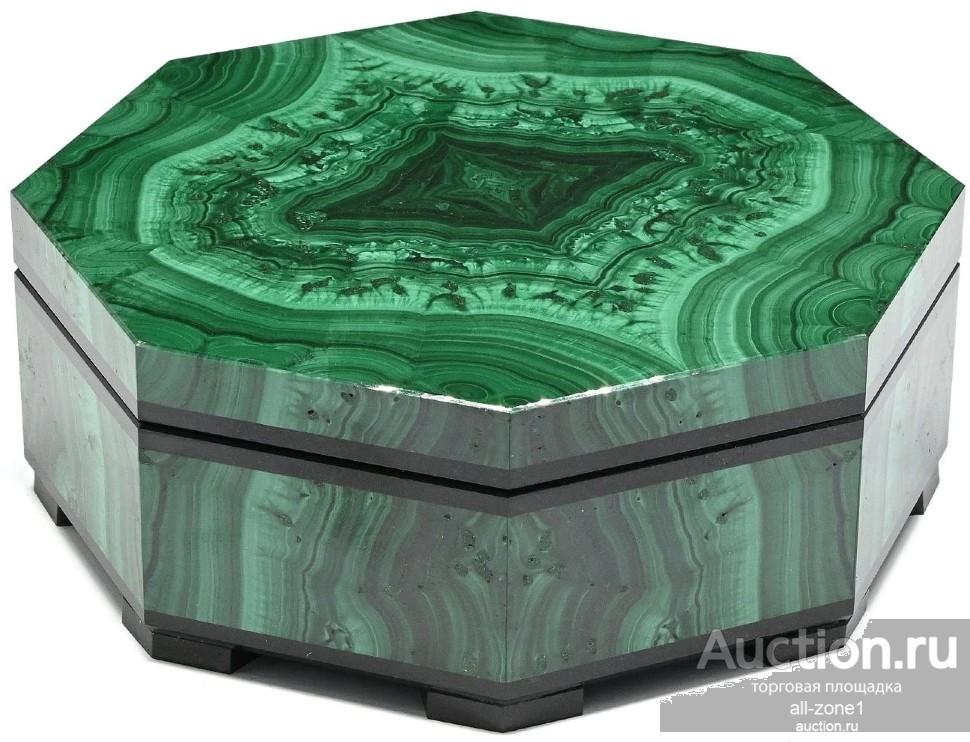 Шкатулка для драгоценностей из малахита ВОСЬМИГРАННИК AZRK-3200116dm-3