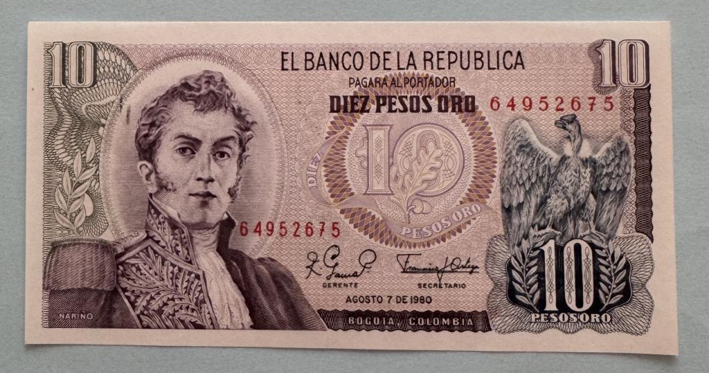 Колумбия. 10 песо. 1963-1980. 1980. UNC.