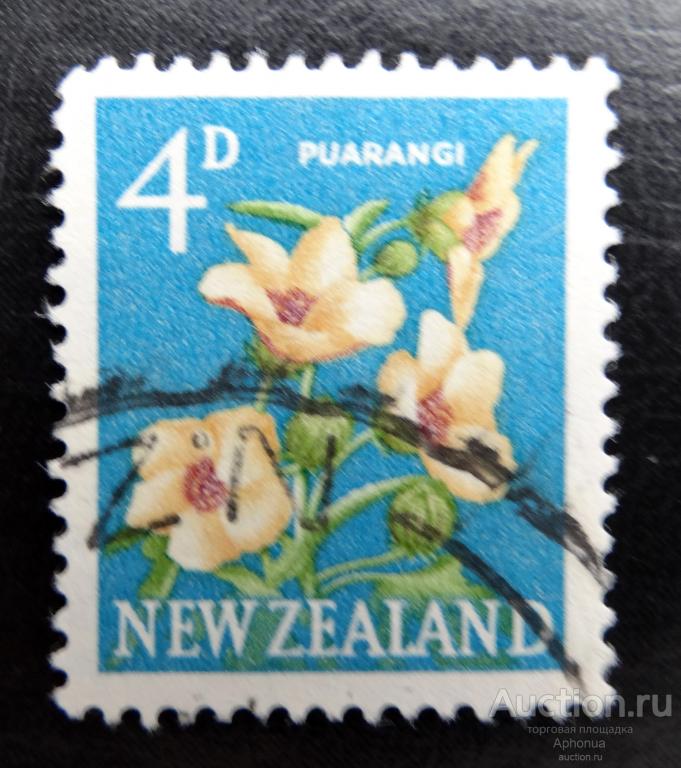 Марка гашение новозеландский гибискус, пуаранги цветы флора НОВАЯ ЗЕЛАНДИЯ, 1967