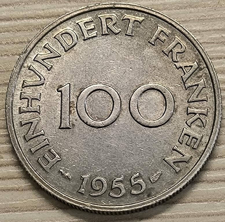 Саарленд (Саар, Саарланд) 100 франков 1955 г. Оригинал!! XF+
