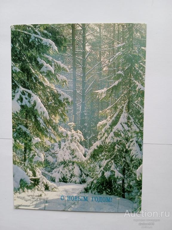 Открытка. Богданов. С новым годом! Лес снег 1987
