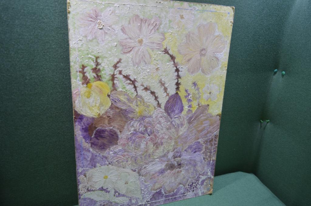 Картина "Цветы". Оргалит, масло. 1976 год.