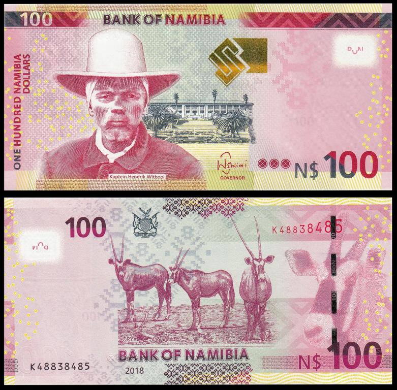 Намибия 100 долларов 2018 год. UNC