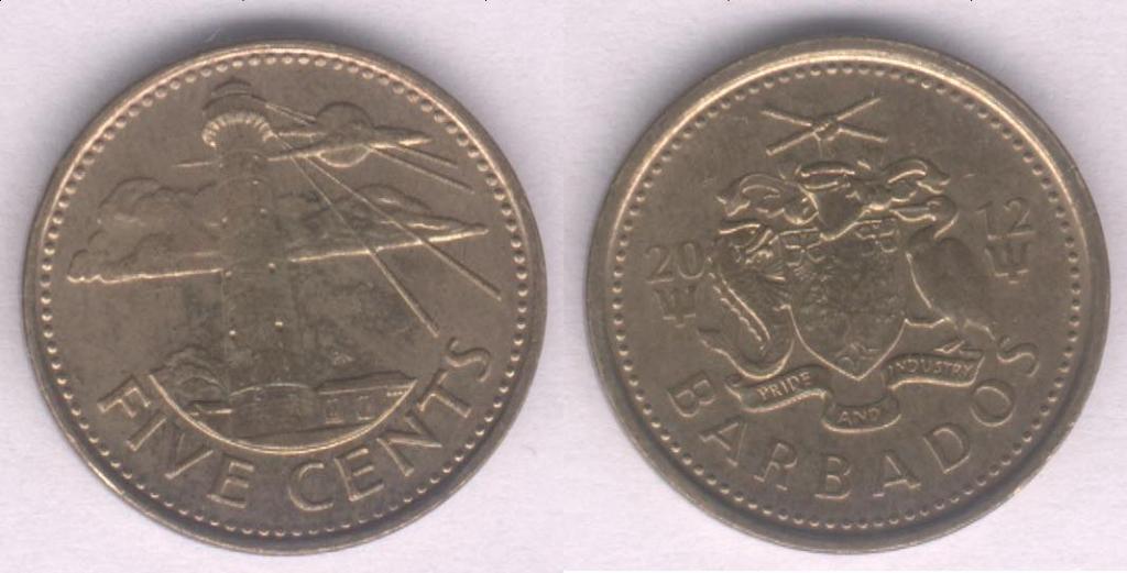 Монета Барбадос 5 центов 2012 г. XF