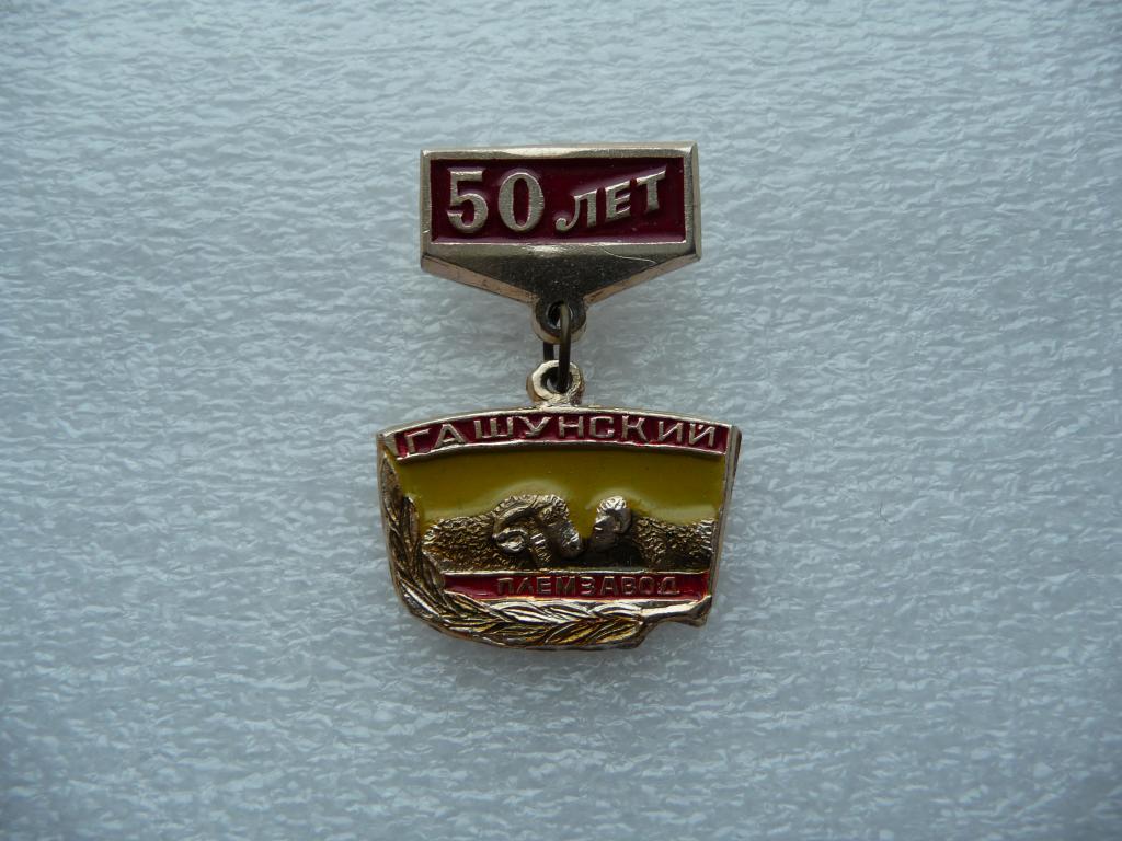Значок СССР : 50 лет Гашунский Племзавод - Лёгкий. Подвеска. Нечастый.