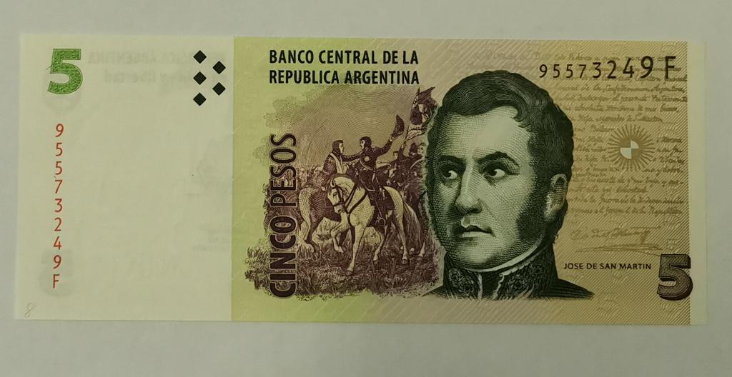 Аргентина 5 песо 2004-2013 год UNC