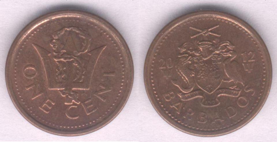 Монета Барбадос 1 цент 2012 г. XF