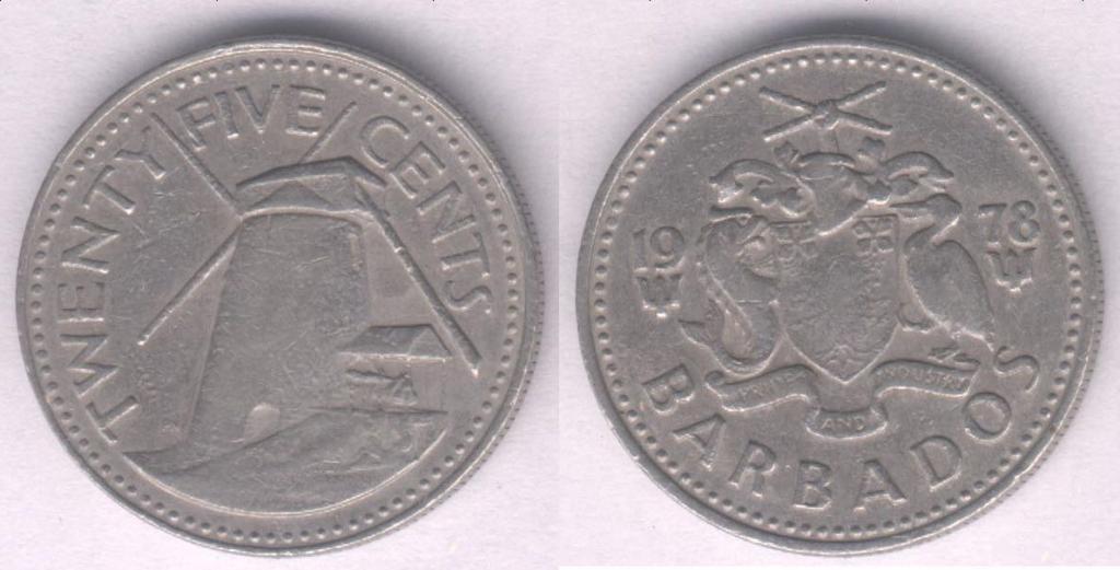 Монета Барбадос 25 центов 1978 г. VF