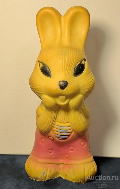 Игрушка резиновая Заяц зайчик задумчивый из СССР h-16,5 см Сохран!