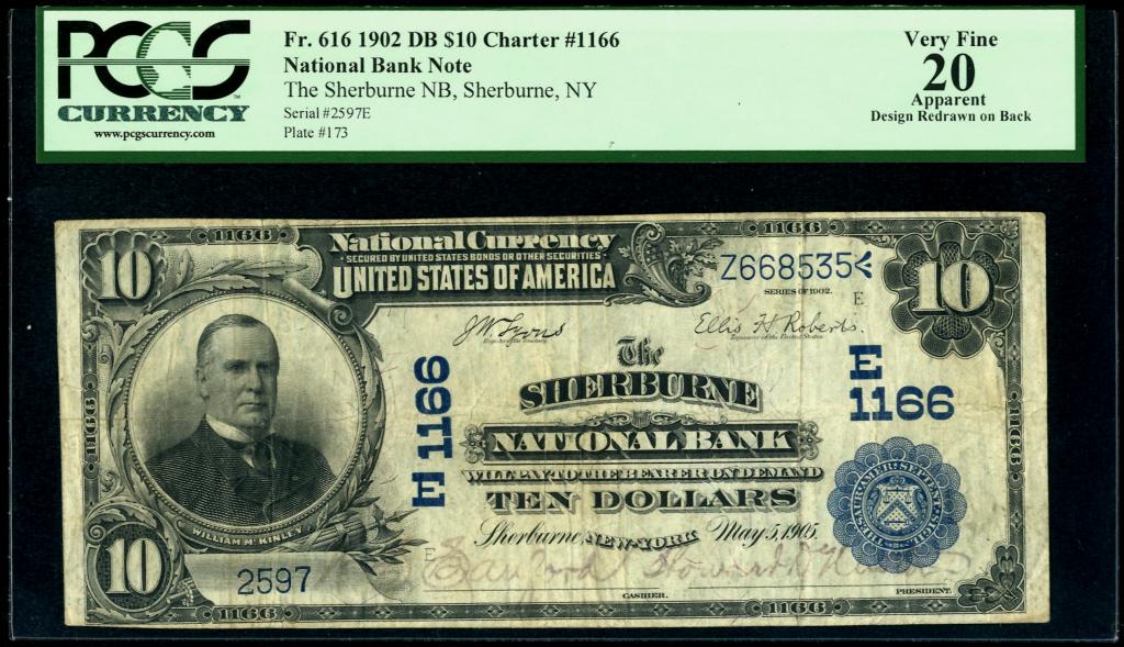 США. Национальный банк в Шербурне, Нью-Йорк. 10 долларов 1902 г.