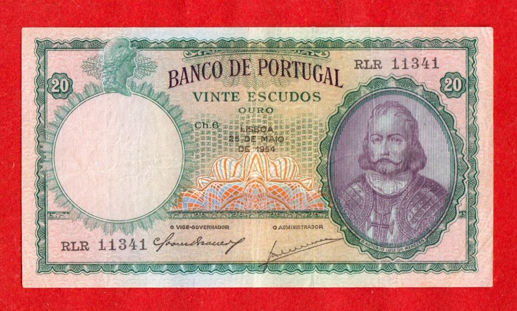 Португалия, 20 эскудо, 1954, VF+, подп. Branco & de Magalhães, RLR 11341