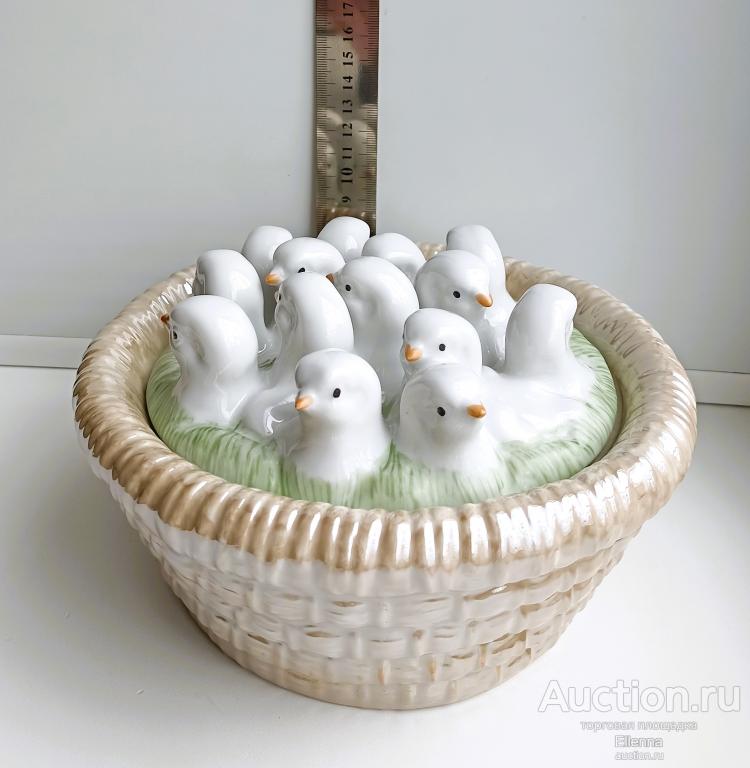 Дулево. Шкатулка Гнездышко . Статуэтка. Фарфор Птенцы Птицы Цыплята Гнездо