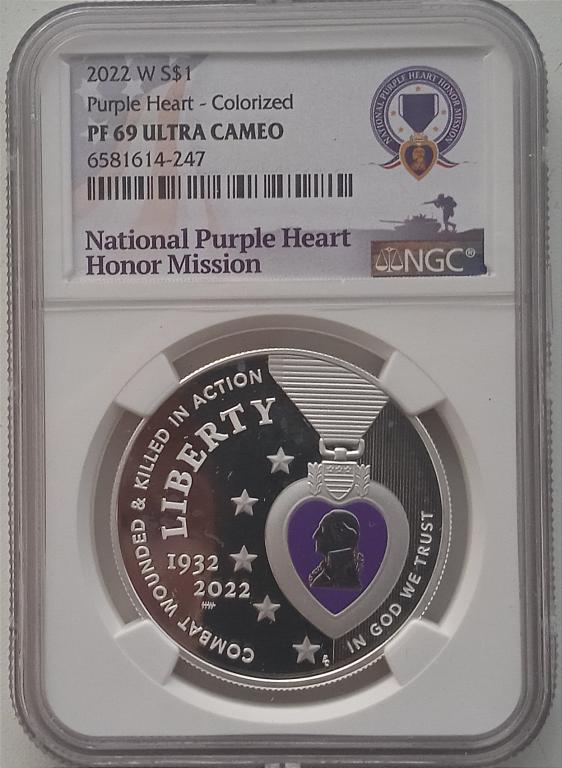Монета 1 доллар США 2022 года Purple Heart 💜 PR  69 ultra cameo NGC