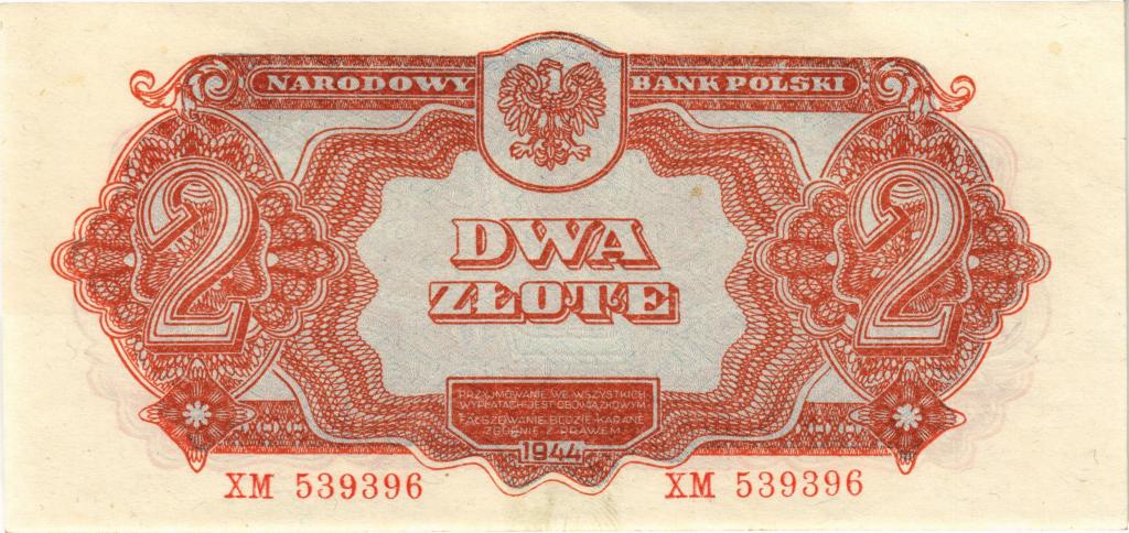 2 злотых 1944 Польша obowiazkowym серия XM UNC